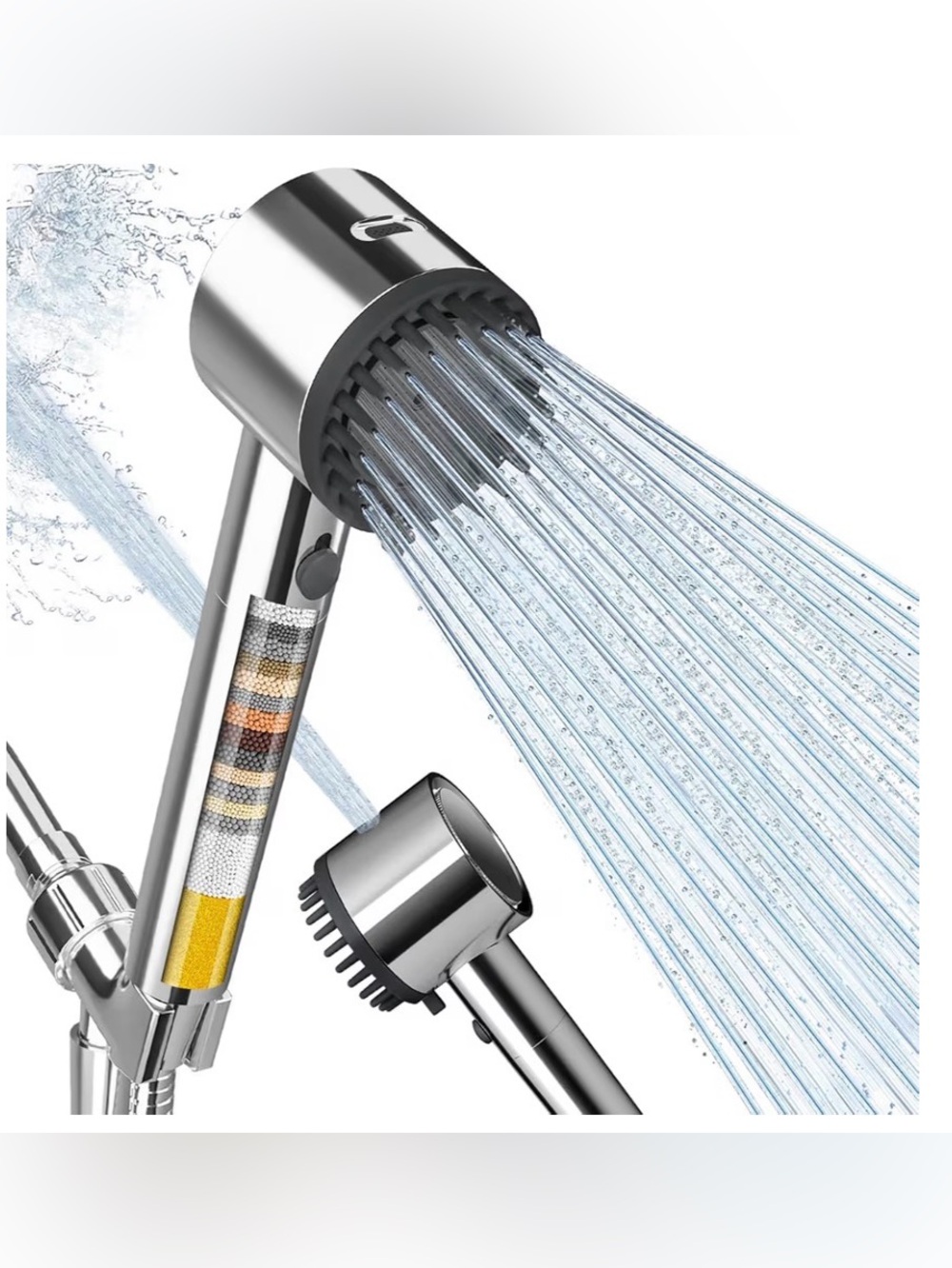 Ion Drops Filtered Shower Head with handheld, high pressure 4+1 spray mode